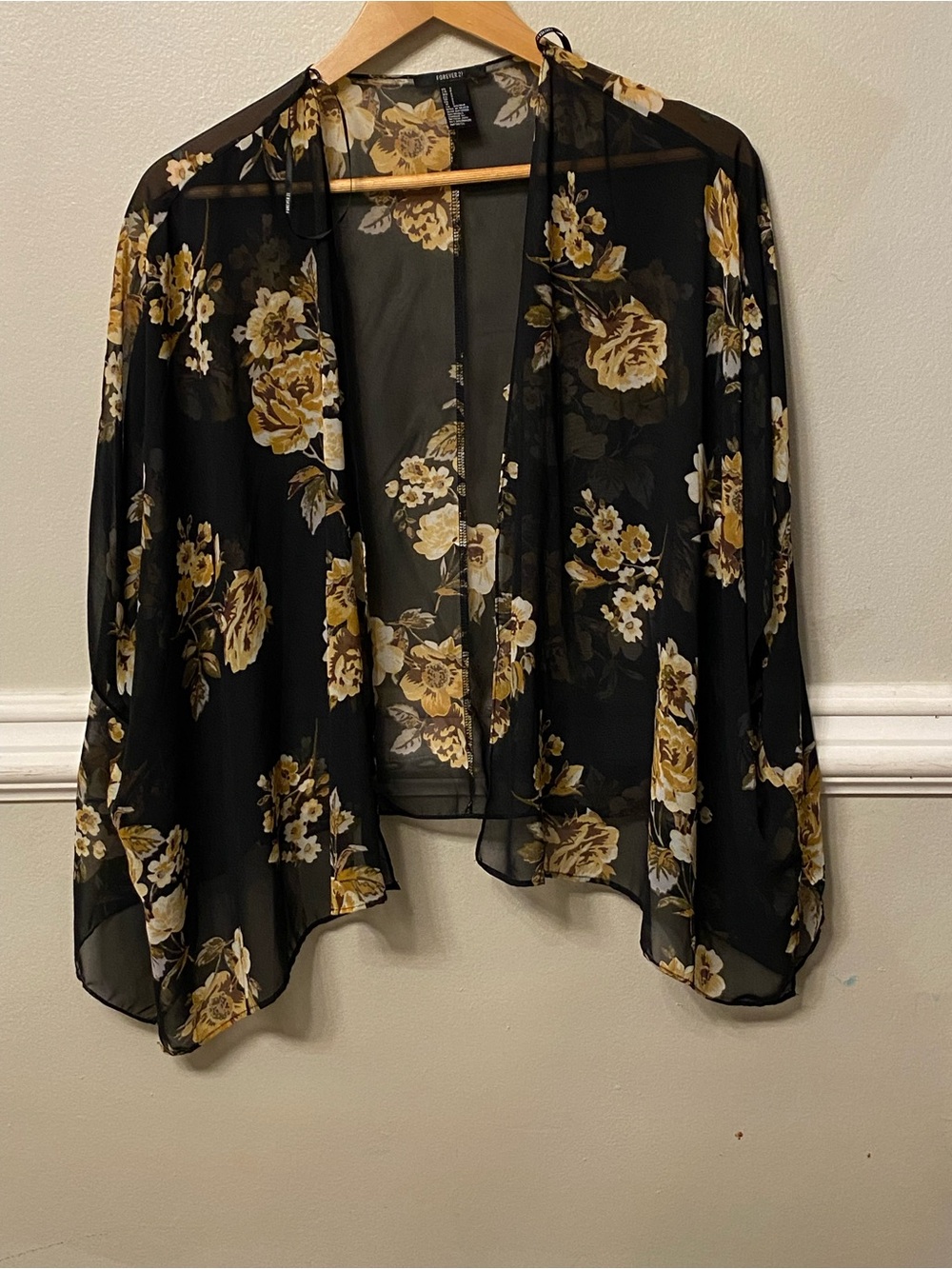 Forever 21 Olive Green Floral cover up with Yellow and White Flowers